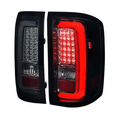 2014-18 Sierra 1500, 2015-19 2500/3500 LED taillights, glossy black housing, dark smoke lens