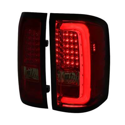 2014-18 Sierra 1500 2015-19 2500/3500 LED Taillights, Chrome housing, Red smoke lens