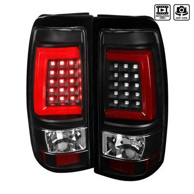 2003-07 Silverado Led Light Bar Tail Lights- Black Housing- Clear Lens With Red Light Bar
