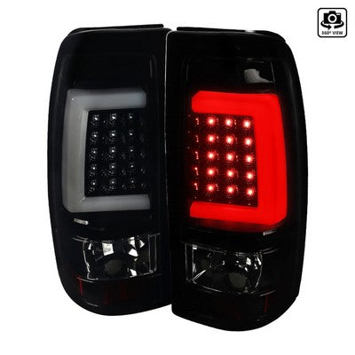 1999-02 Silverado, 99-06 Sierra Led Bar Tail Lights- Glossy Black Housing/Smoke Lens-White Bar