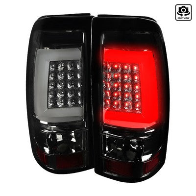 1999-02 Silverado, 99-06 Sierra Led Bar Tail Lights-Chrome Housing/Smoke Lens-White Bar