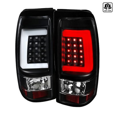 1999-02 Silverado, 99-06 Sierra Led Bar Tail Lights-Full Black Housing/Clear Lens-Whitebar