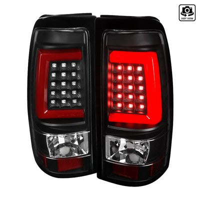 1999-02 Silverado, 99-06 Sierra Led Light Bar Tail Lights- Black Housing- Clear Lens With Red Light Bar