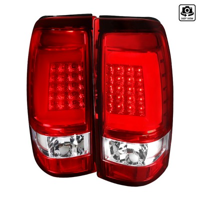1999-02 Silverado, 99-06 Sierra Led Bar Tail Lights-Chrome Housing/Red Lens-White Bar