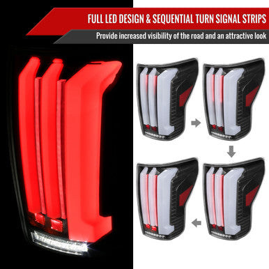 2007-13 Toyota Tundra Facelift Full Led Tail Lights Matte Black Housing Clear Lens White Light Bar Sequential Turn Signal Breathing Light Effect