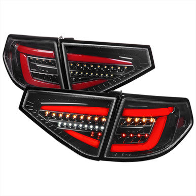 2008-11 Subaru Impreza 2.5L Hatchback Tail Lights Glossy Black Housing And Light Smoked Lens - Sequential Signal Full Led Taillight With White Light Bar (Also Fit 08-14 Subaru Impreza Wrx 2.5 L Hatchback)