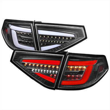 2008-11 Subaru Impreza 2.5L Hatchback Tail Lights Glossy Black Housing And Clear Lens - Sequential Signal Full Led Taillight With Red Light Bar (Also Fit 08-14 Subaru Impreza Wrx 2.5 L Hatchback)