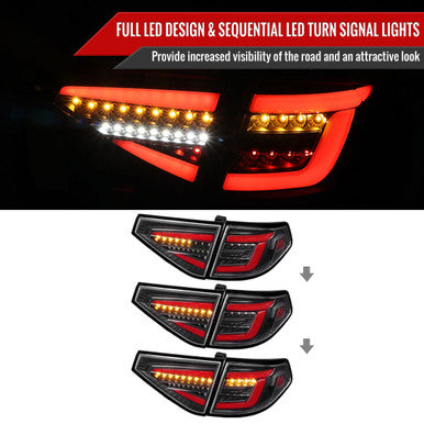 2008-11 Subaru Impreza 2.5L Hatchback Tail Lights Matte Black Housing And Clear Lens - Sequential Signal Full Led Taillight With Red Light Bar (Also Fit 08-14 Subaru Impreza Wrx 2.5 L Hatchback)