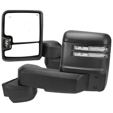 2020-21 Chevrolet Silverado 1500 2500 3500 Power Heated Towing Mirror Matte Black With Clear Turn Signal - Puddle Lamp, Blind Spot Monitor, Reverse Lamp, Temperature Sensor