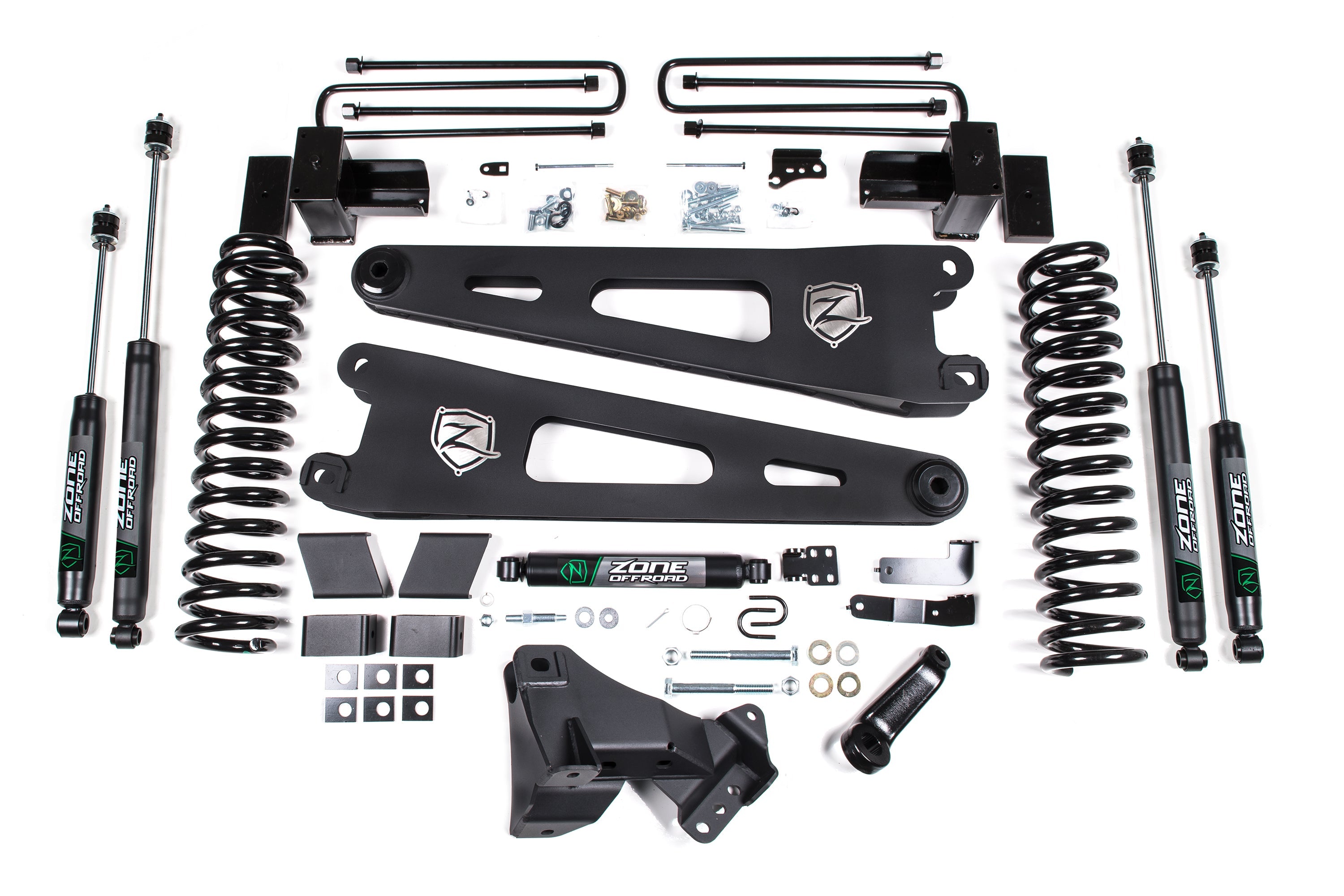2017-2019 F250/F350 4 inch Radius Arm Suspension Lift Kit, 2 inch Rear, Block, Gas, 3 Leaf Main - Nitro Shocks