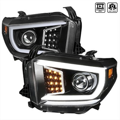2014-18 Toyota Tundra Sequential Led Projector Headlights- Glossy Black