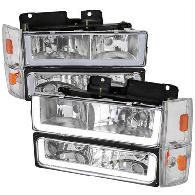 1988-93 Chevrolet C10 Headlight, Bumper Light, And Corner Light Combo With Chrome Housing Clear Lens And Led Bar