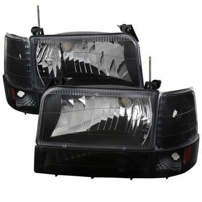 1992-96 F150 Headlights- Black With Bumper Lights And Corner Lights