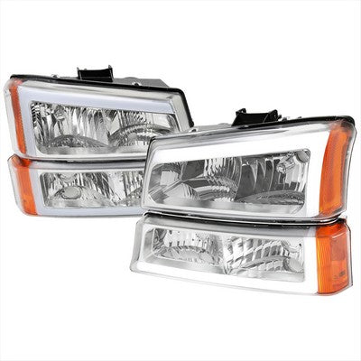 2003-07 Chevrolet Silverado Led Bar Headlight And Bumper Light Combo Chrome Housing And Clear Lens