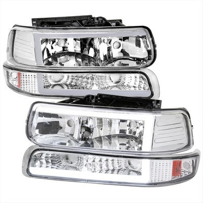 1999-02 Chevrolet Silverado Chrome Housing Clear Lens With Amber Reflector And Led Bar