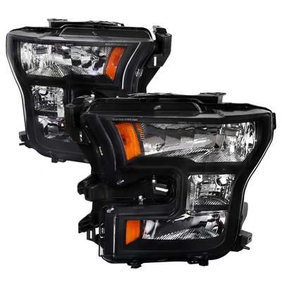 2015-17 F150 Euro Headlights Black (Fits trucks w/OE Halogen headlights)