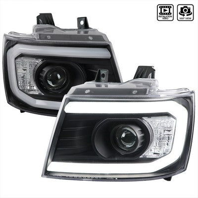 2007-13 Chevrolet Avalanche Projector Headlight - Matte Black Housing - Clear Lens With Amber Reflectors