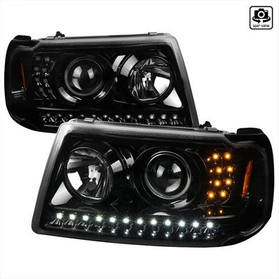 2001-11 Ford Ranger Projector Headlights Full Glossy Black Housing With Clear Lens