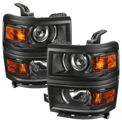 2014-15 Silverado 1500 Projector Headlight With Amber Corners- Matte Black Housing With Clear Lens And Black Trim