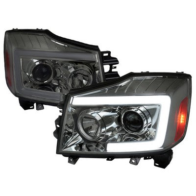 2004-15 Nissan Titan Projector Head Lights With Chrome Housing And Smoke Lens