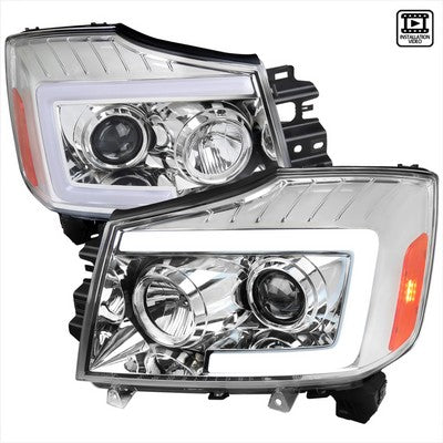2004-15 Nissan Titan Projector Head Lights With Chrome Housing And Amber Reflectors