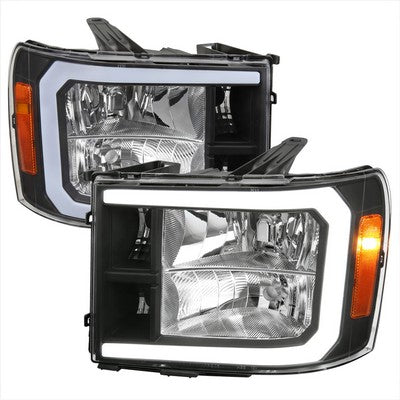 2007-13 Gmc Sierra Oe Style Headlights With Led C-Bar Black Housing And Clear Lens - Uses Stock Bulbs