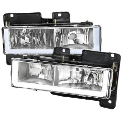 1988-98 Chevrolet C10 Headlights With Led Bar Clear Lens And Chrome Housing