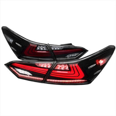 2018-21 Toyota Camry Led Tail Lights With Glossy Black Housing And Clear Lens - Red Light Bar/Sequential Signal/Breathing Light Effect