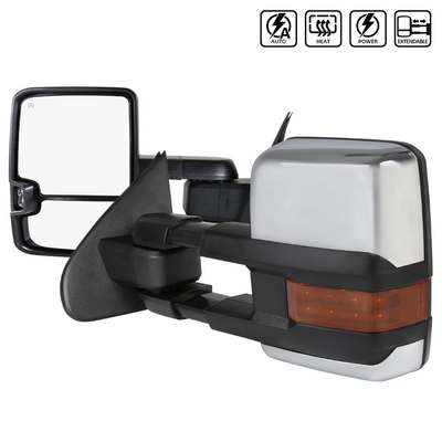 2014-18 Silverado Towing Mirrors- Chrome Cover- Amber Lens-Power Heated Led