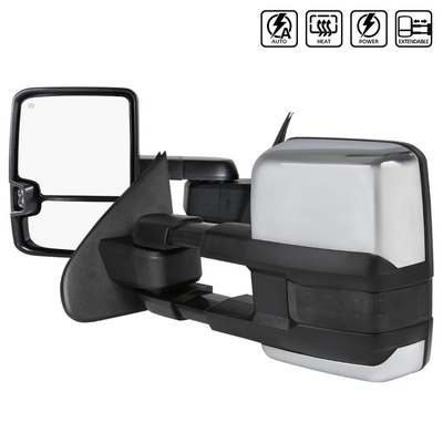 2014-18 Silverado Towing Mirrors- Chrome Cover- Smoke Lens- Power Heated Led