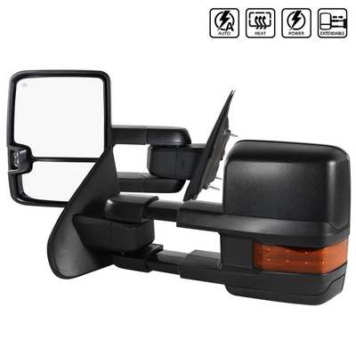 2014-18 Silverado Towing Mirrors- Black Cover- Amber Lens- Power Heated Led