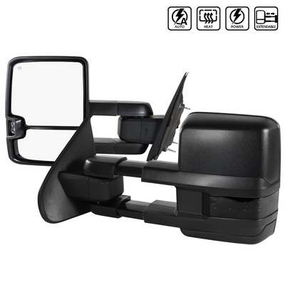 2014-18 Silverado Towing Mirrors- Black Cover- Smoke Lens- Power Heated Led