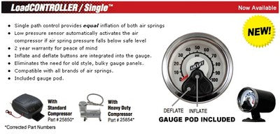 Load Controller Single Heavy Duty Compressor - single guage on board air system for air overload springs