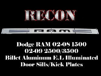 2002-08 Ram 1500 & 03-09 Ram 2500/3500 Billet Aluminum With Blue Illuminated Door Sill, Brushed Aluminum Finish