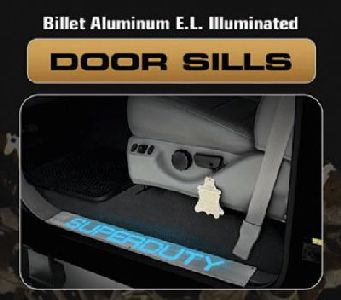 1999-10 Superduty Billet Aluminum With Blue Illuminated Door Sill, Brushed Aluminum Finish