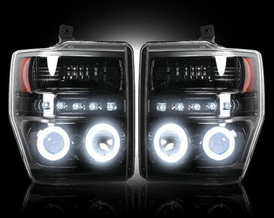 2008-10 Superduty/F450/F550 PROJECTOR HEADLIGHTS w/ CCFL HALOS & DRL, Smoked/Black