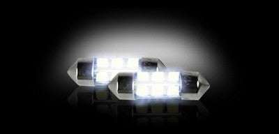 6418 10mm x 35mm (6 LEDs on each bulb) Festoon Style High-Power 1-Watt LED Bulbs, WHITE