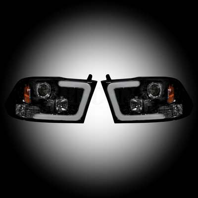 2009-18 Ram 1500, 10-19 2500/3500 (w/o OE projector headlights) Projector headlights, Smoked/Black