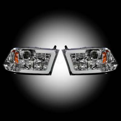 2009-18 Ram 1500, 10-19 2500/3500 (w/o OE projector headlights) Projector headlights, Clear/Chrome