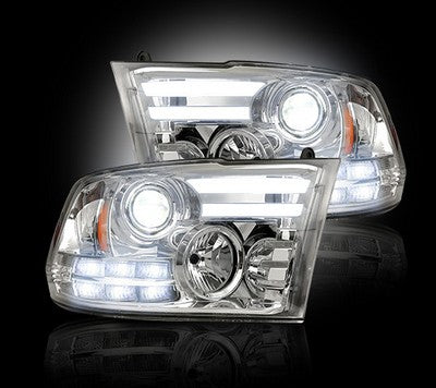 2013-18 Ram 1500, 2013-18 2500/3500 (w/OE projectors) Projector Headlights , Chrome/Clear