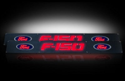 2004-13 F150 Billet Door Sills in Black Finish, F150 & Ford Logo in RED ILLUMINATION