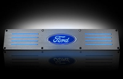 2004-13 F150 Billet Door Sills in Brushed Finish, Ford Logo in BLUE ILLUMINATION