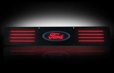 2004-13 F150 Billet Door Sills in Black Finish, Ford Logo in RED ILLUMINATION