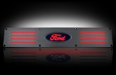 2004-13 F150 Billet Door Sills in Brushed Finish, Ford Logo in RED ILLUMINATION