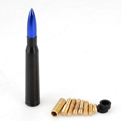 .50 Caliber Bullet Shaped 4 inch Antenna, Universal, Fits Most Models, Black with Blue tip